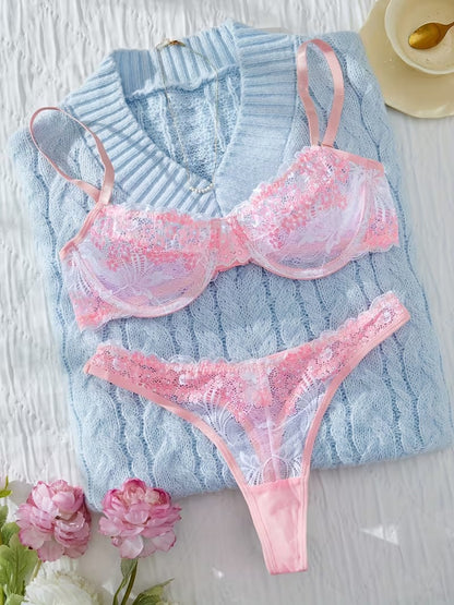 花柄レース＆メッシュブラTバックセット