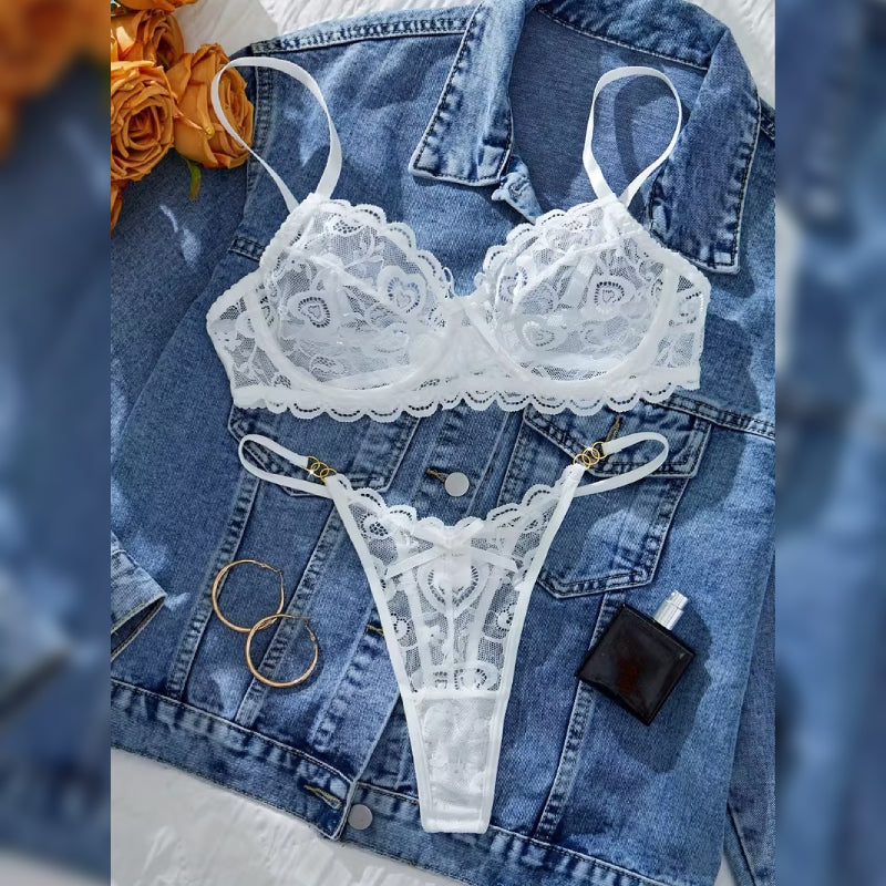 ホワイトレースブラ＆パンティセット セミシアーエレガンス