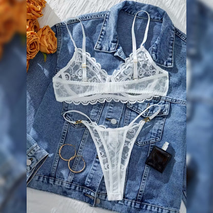 ホワイトレースブラ＆パンティセット セミシアーエレガンス