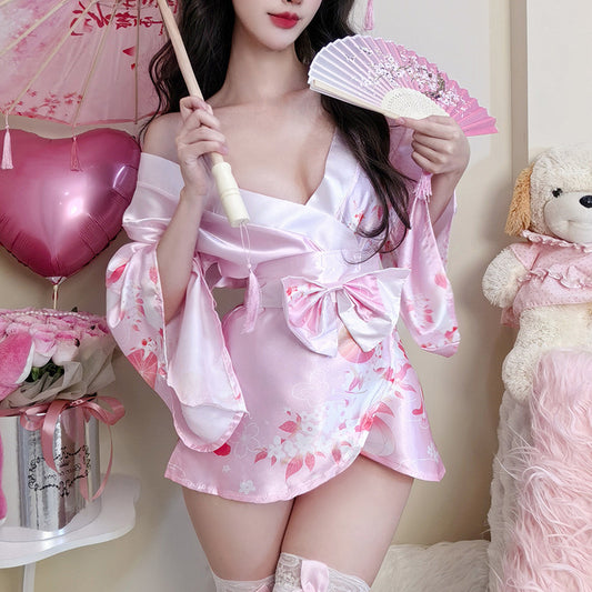 ミニ丈着物風ワンピース＆帯セット セクシー浴衣