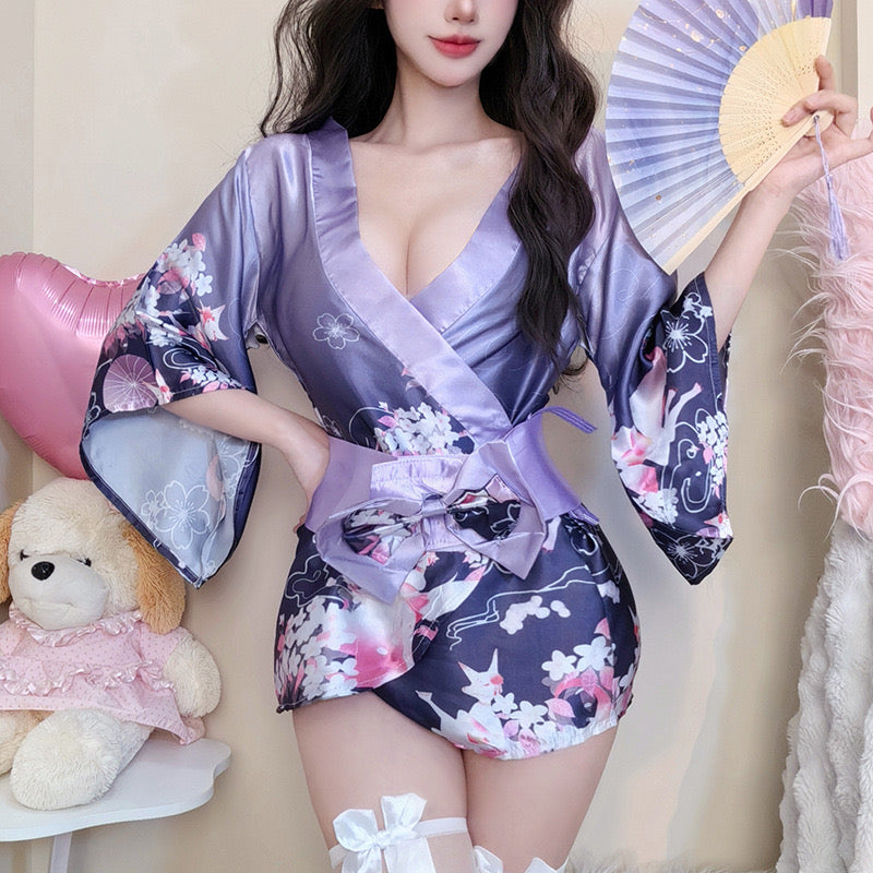 ミニ丈着物風ワンピース＆帯セット セクシー浴衣