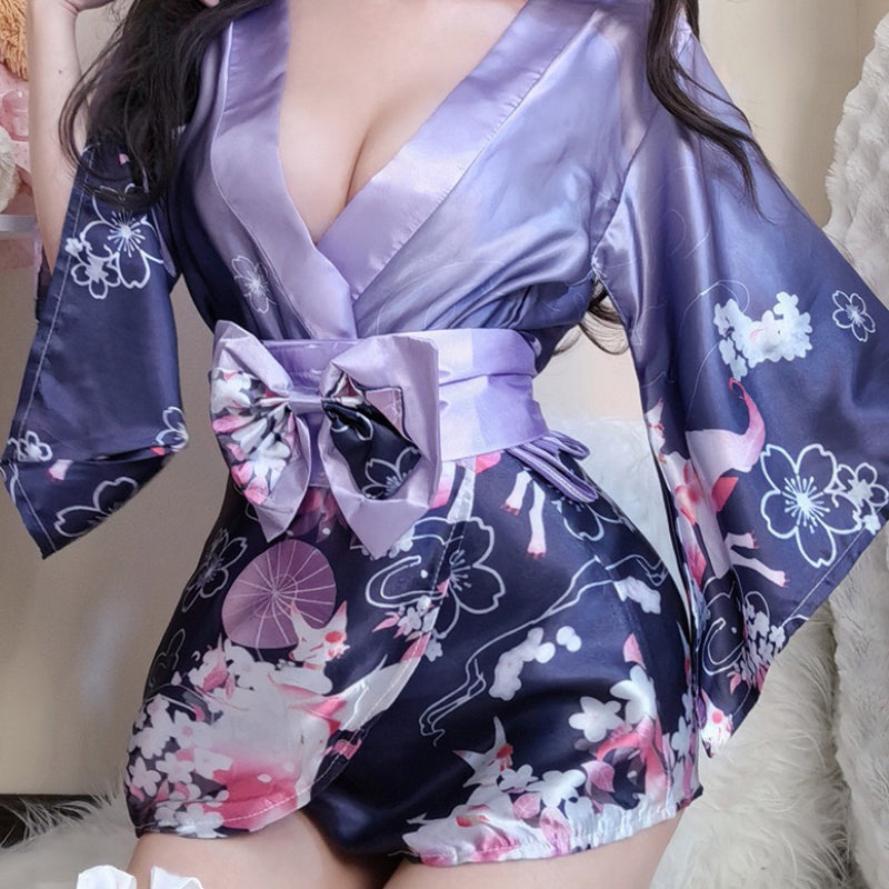 ミニ丈着物風ワンピース＆帯セット セクシー浴衣