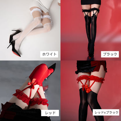 ガーターリング付き光沢メッシュストッキング