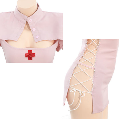 サイド編み上げピンクナース コスプレ衣装セット