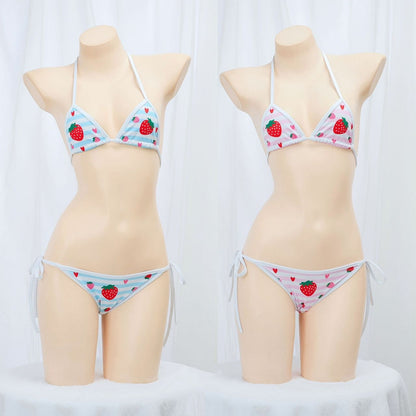 イチゴ柄スクール水着風ブラ＆ショーツ セクシーコスプレ