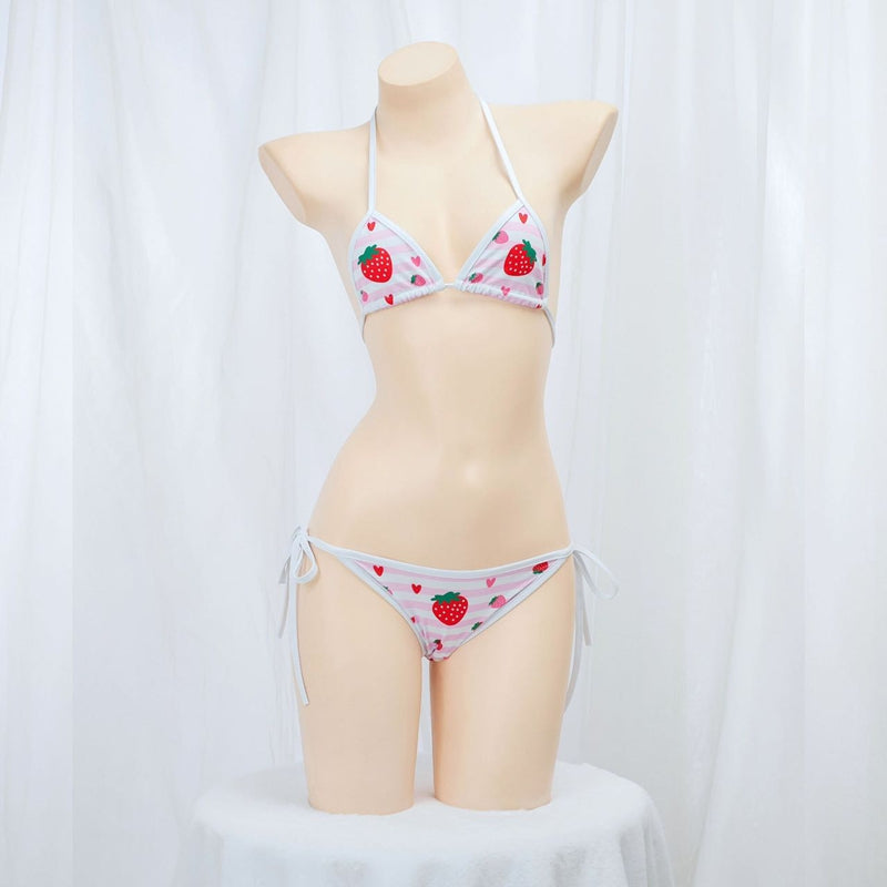 イチゴ柄スクール水着風ブラ＆ショーツ セクシーコスプレ