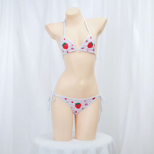 イチゴ柄スクール水着風ブラ＆ショーツ セクシーコスプレ