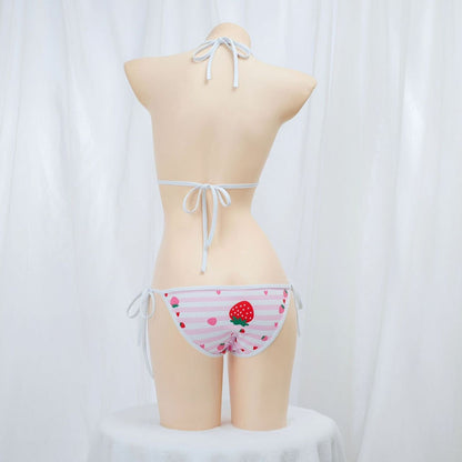イチゴ柄スクール水着風ブラ＆ショーツ セクシーコスプレ