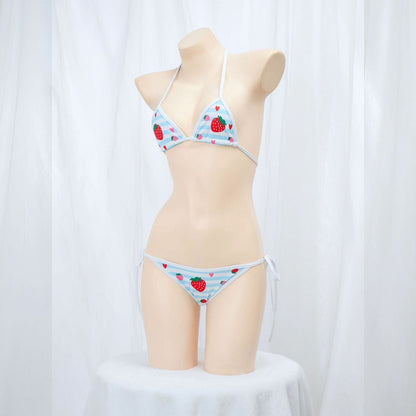 イチゴ柄スクール水着風ブラ＆ショーツ セクシーコスプレ
