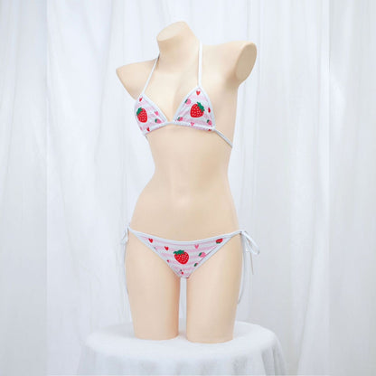 イチゴ柄スクール水着風ブラ＆ショーツ セクシーコスプレ