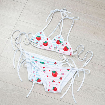 イチゴ柄スクール水着風ブラ＆ショーツ セクシーコスプレ